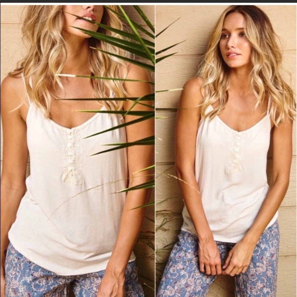 Cream Button Down Lightweight Soft Cami Racer Back Tank Top